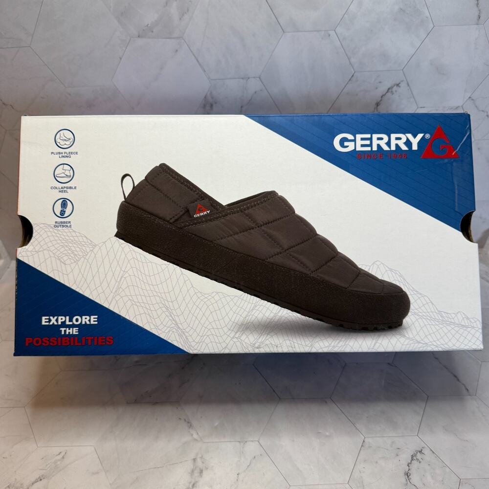 NIB Gerry Puff Slip On Shoes Men's Black Sz 10 Fleece Collapsible Heel Comfort